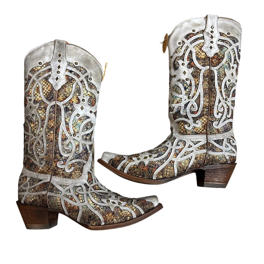 Corral Women’s Boots LD TAUPE INLAY & STUDS C3409 NIB Sz 10